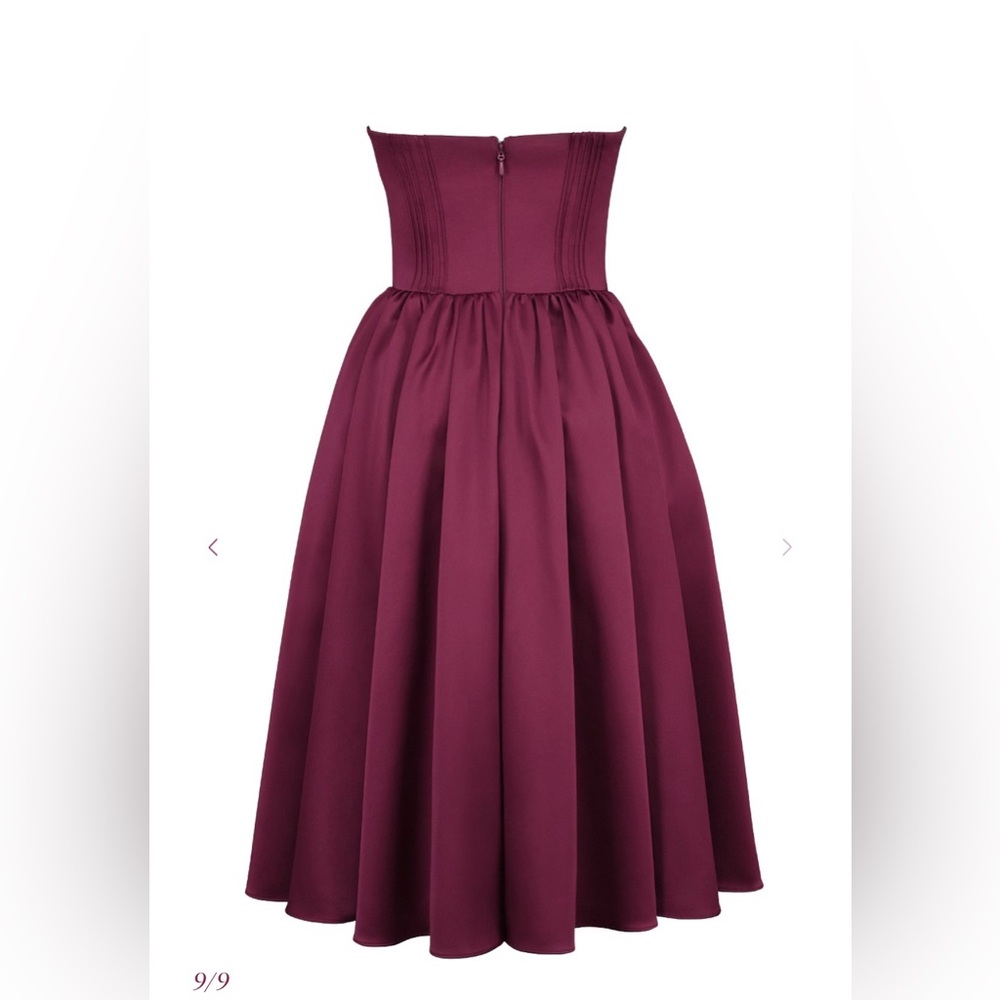 House of CB Coco Burgundy Satin Tulle Midi Dress - Picture 4 of 9